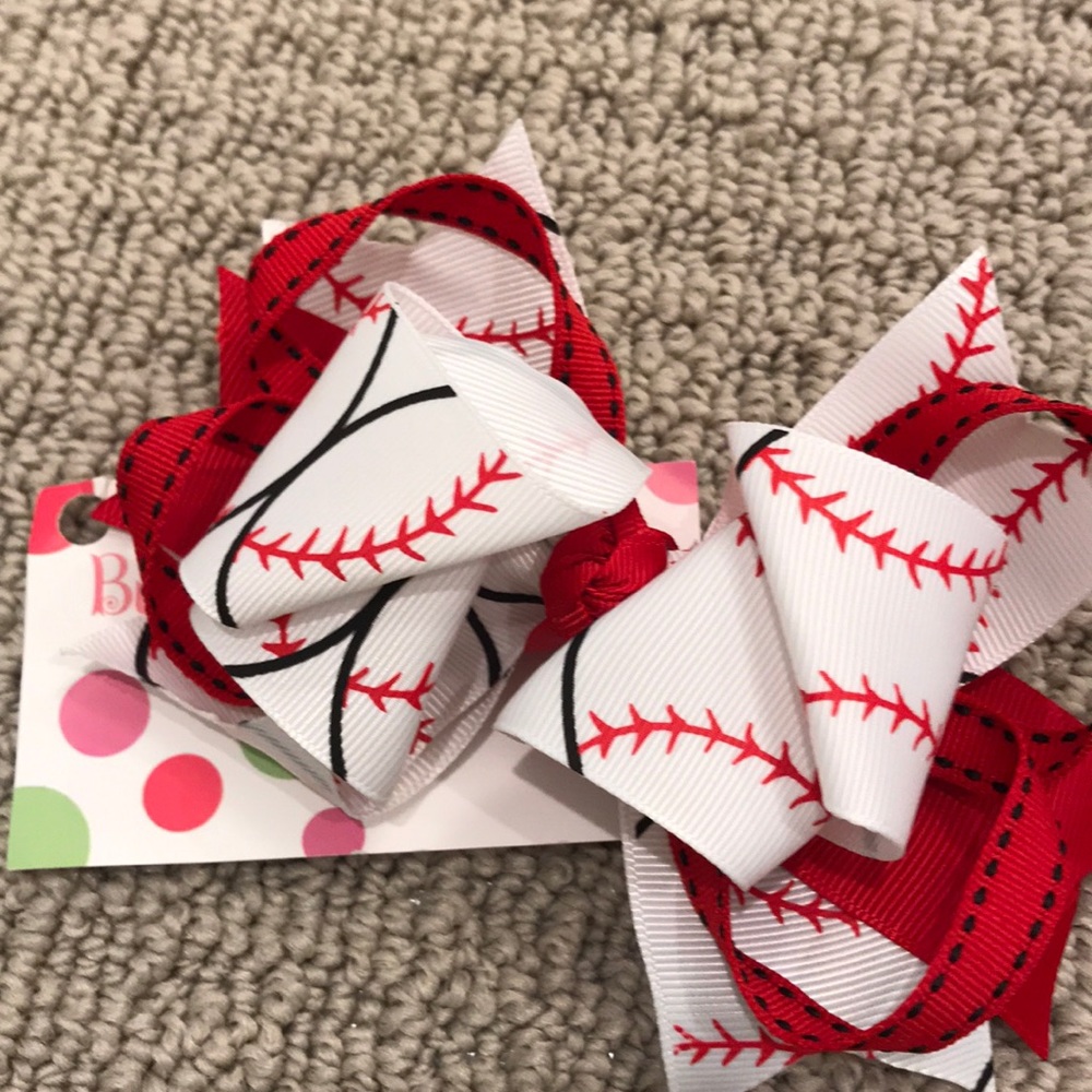 Red and white baseball bow